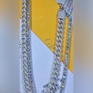Ice Clique Cuban Princess Chain Necklace Bracelet 24k Diamond Swarovski 20mm